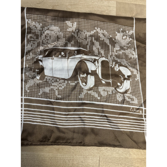 Echo Silk brown scarf RARE color gangster antique car Bonnie & Clyde - Picture 7 of 7